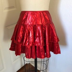 Shiny red spandex ruffled skirt, never worn